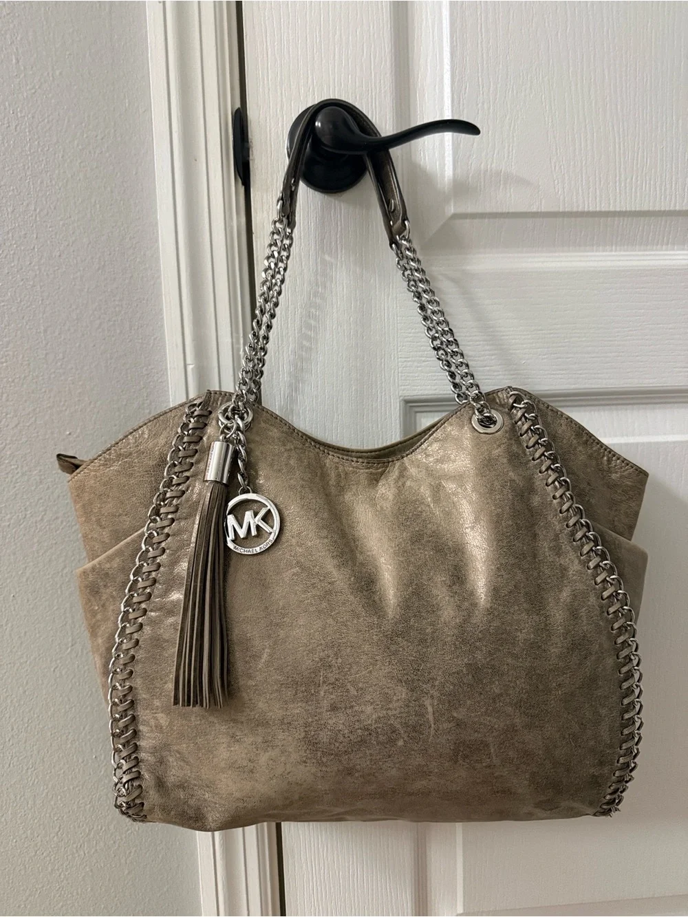 Michael Kors Chelsea Metallic gold tan Chain-Trim Tote hobo